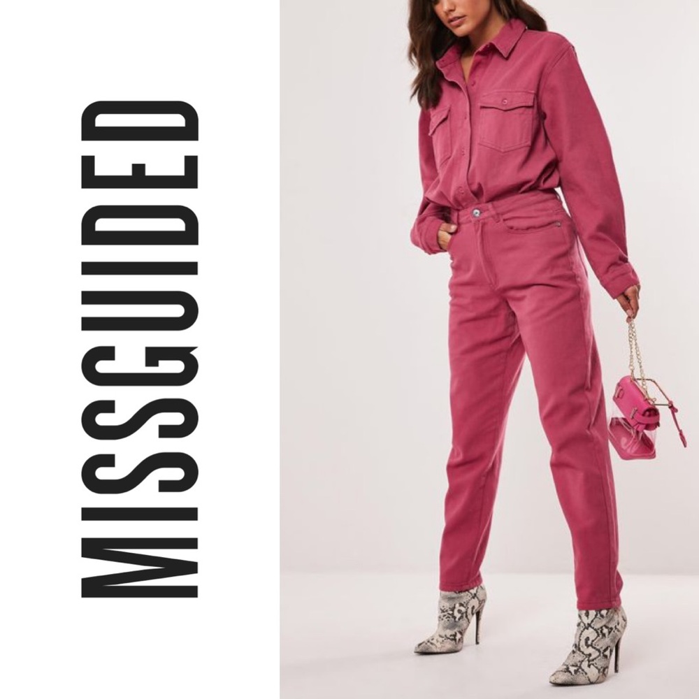 CO-ORD SET! Missguided Fuchsia Shirt and Mom Jeans Co-ord